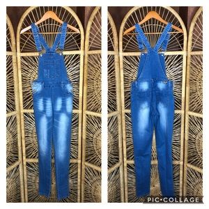 3/$20 TUSH PUSH JEANS Faded Skinny Denim Overalls Blue Womens Small